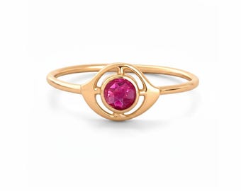 Antique Art Nouveau Pink Spinel Gold Ring, Eye Ring, 10k Gold Antique Ring, Natural Bright Pink Spinel, Solitaire Gold Ring
