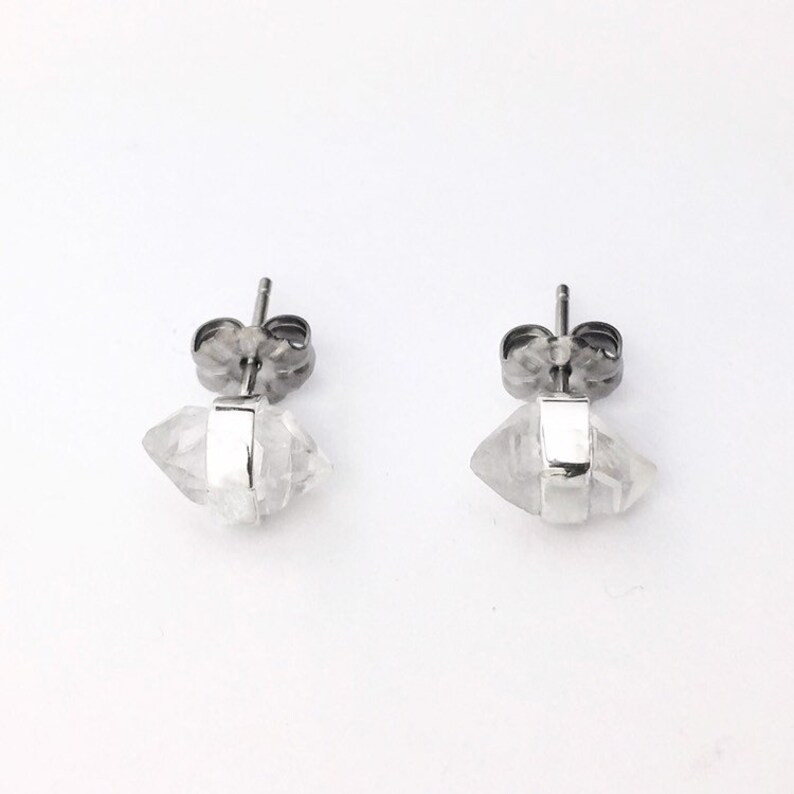 Herkimer Diamond Timy Stud Earrings in Sterling Silver, Raw Herkimer Quartz Earrings image 3