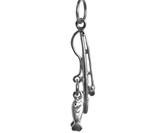 Charm de plata de ley con caña de pescar