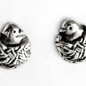 Bird in Nest Sterling Silver Stud Earrings