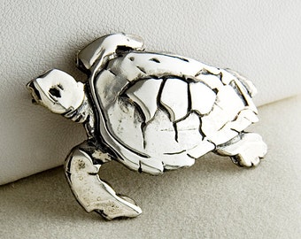 Broche de alfiler de plata de ley de tortuga marina