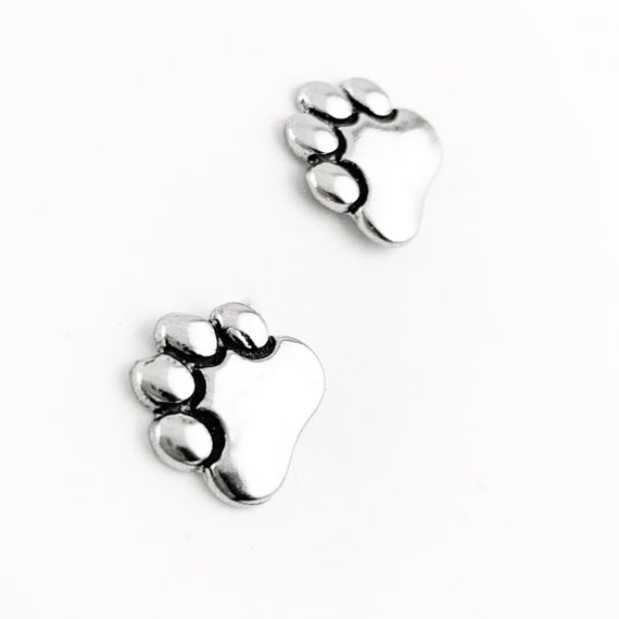 Small Paw Prints Sterling Silver Post Earrings, P… - image 1