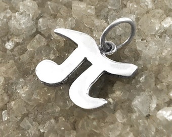 Pi Charm in Sterling Silver, Mini Pi Pendant, Math Symbol Charm in Sterling Silver, Circle Pi Charm, 3.14 Pi Symbol, Math Teacher&#39;s Gift