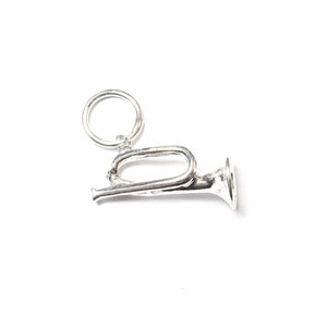 3D Bugle Horn Charm in Sterling Silver, Silver Horn Charm Pendant, Silver Bugle Charm, Silver Instrument Charm Pendant, Bugle Horn Charm