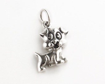 Adorable Puppy Sterling Silver Charm Pendant