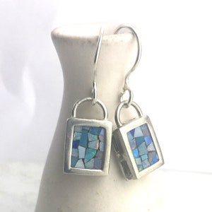 Opal Mosaic Lock Earrings: Sterling Silver, Australian Opal