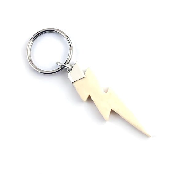 Vintage Carved Bone Lightning Bolt Keychain: Sterling Silver Key