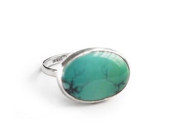 Natural Turquoise Ring in Sterling Silver, Large American Turquoise Ring in Sterling Silver, Simple Oval Turquoise Ring, Choose Your Stone