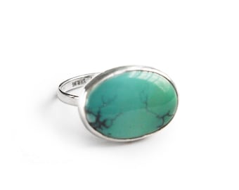 Oval Turquoise Ring in Sterling Silver, Large Gemstone, Bespoke