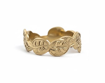 14k Gold Leaf Band Ring: Vintage Style Infinity Design