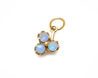 Victorian Australian Opal Flower Gold Charm; 10k Gold, Forget Me Not Antique Pendant