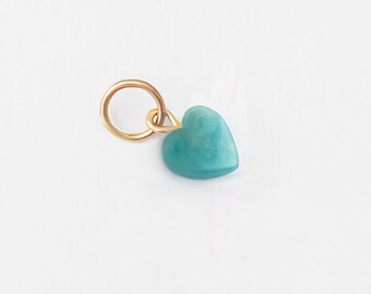 Amazonite  Heart Charm in 14k Gold Filled, Puffy Heart Charm, Blue Heart Charm, Natural Gemstone Heart, Small Heart Pendant