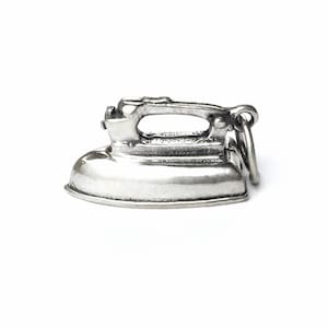 3D Vintage Clothes Iron Charm: Sterling Silver Pendant