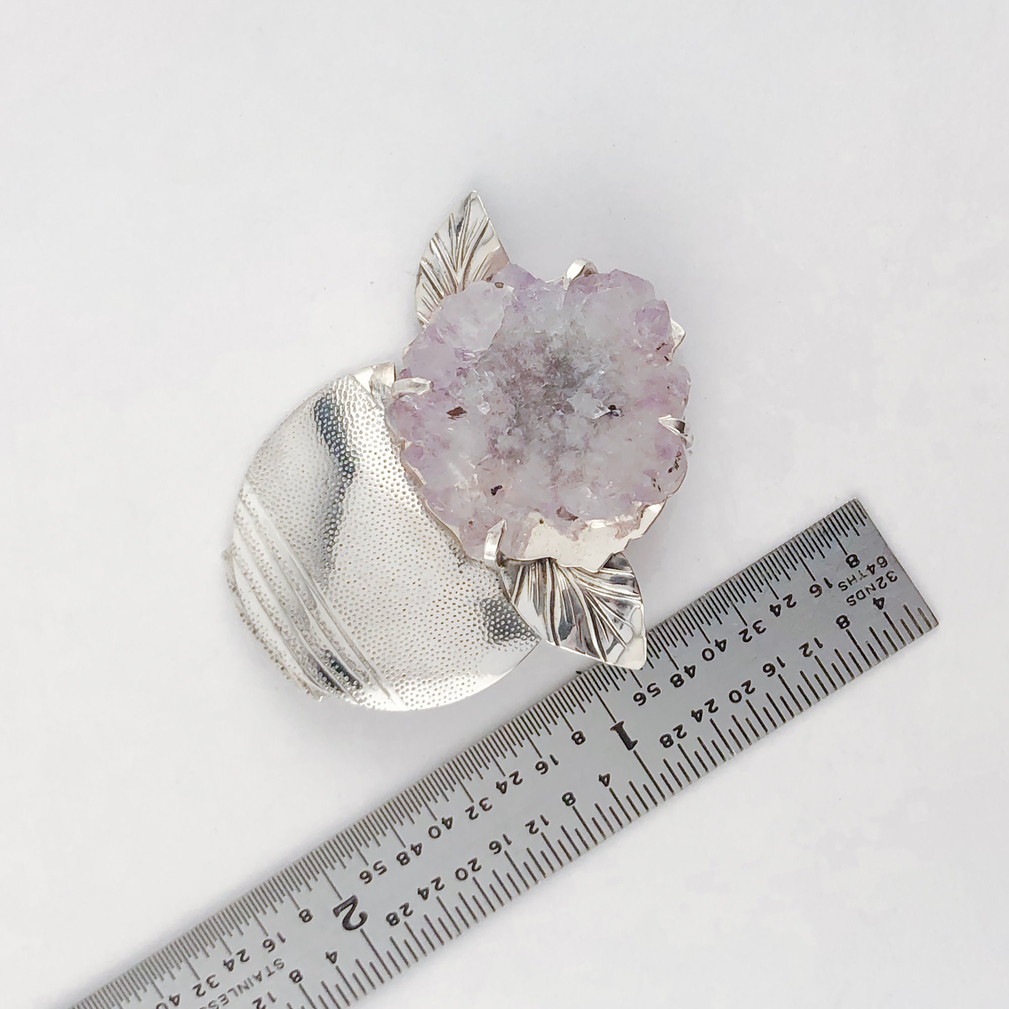 Amethyst Crystal Flower in Vase Sterling Silver Brooch: Amethyst