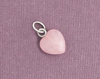 Rose Quartz Heart Charm in Sterling Silver, Pink Heart Charm, Rose Quartz Heart Pendant, Small Heart Pendant, Silver Charm