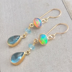 Australische Opal Ohrringe: 14k Gold Filled oder Sterling Silber, Aquamarine Ohrringe