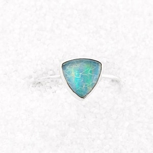 Trillion Australian Opal Stacking Ring in Sterling Silver, Natural Opal Ring, Triangle Opal Ring, Opal Silver Ring, Natural Opal Ring