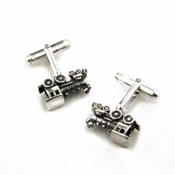 Sterling Silver Train Cufflinks: Antique Locomotive Design