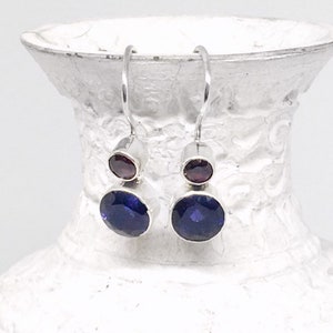 Red Garnet and Blue Iolite Drop Earrings