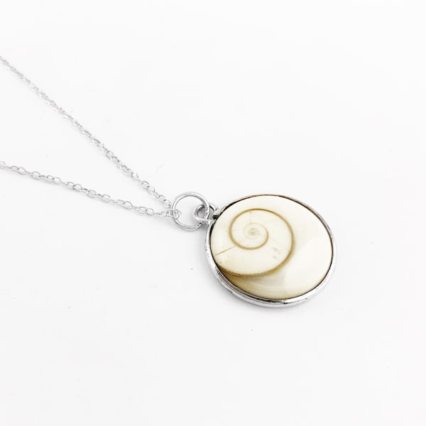 Shiva Eye Shell Pendant in Sterling Silver, Silver Shell Pendant, Turbo Snail Shell Fossil Pendant, Good Luck Pendant