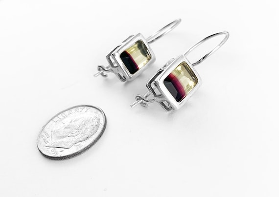 Sterling Silver Rainbow Fluorite Dangle Earrings:… - image 3