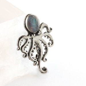 Opal Octopus Sterling Silver Pin, Natural Opal Pin, Genuine Opal Pin, Australian Opal Jewelry, Sterling Silver Animal Jewelry