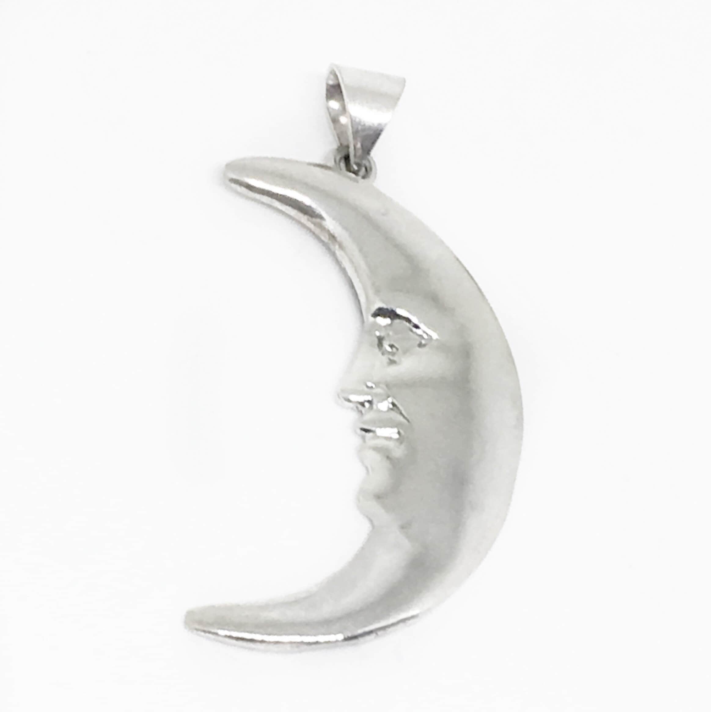 Sterling Silver Crescent Moon Pendant: Vintage Style Man in