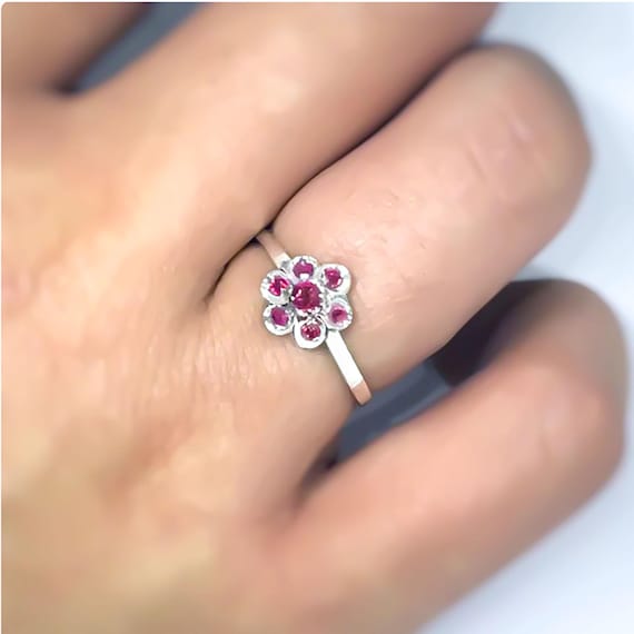 Ruby Flower Sterling Silver Ring, July Birthstone… - image 4