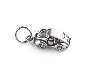 Classic Hippie Car Charm in Sterling Silver, Vintage Hippie Car Charm, Silver Car Charm, 1960's Automobile Pendant, Auto Charm Necklace