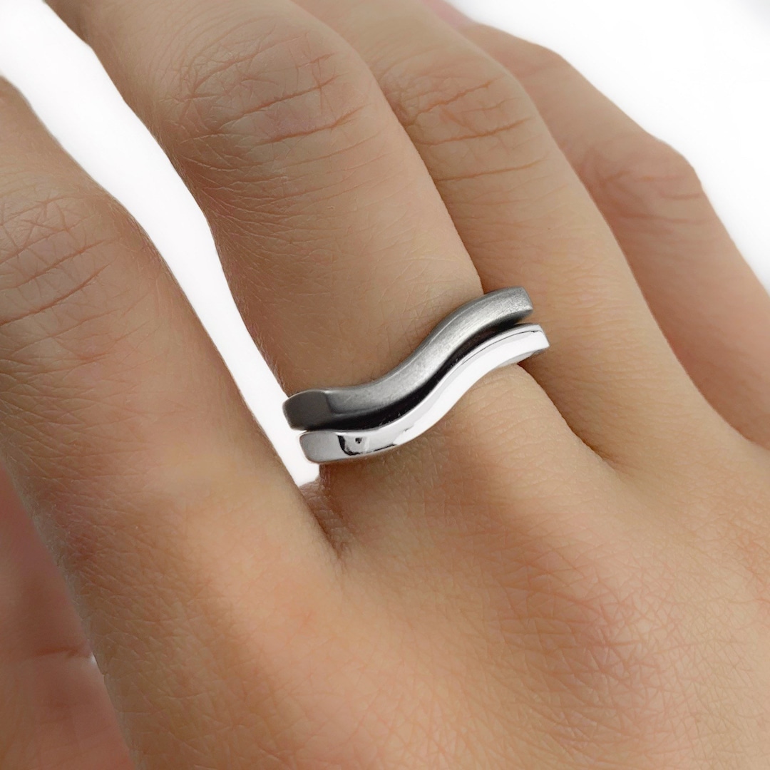 Modern Wave Rings in Satin Silver and Polished Silver, Modernist