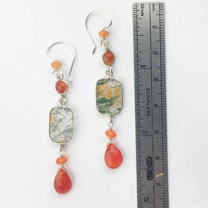 Carnelian and Agate Dangle Earrings Red Moss Agate Earrings in Sterling Silver