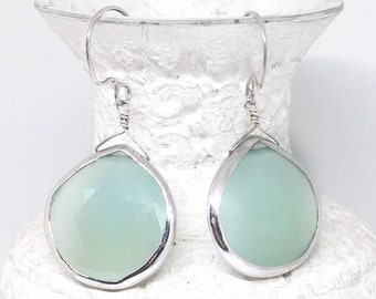Faceted Aqua Chalcedony Sterling Silver Earrings
