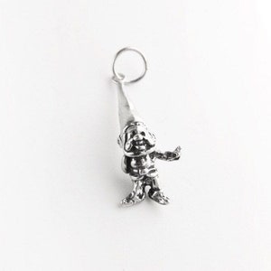 Little Gnome Sterling Silver Charm, Garden Gnome Charm in Sterling Silver, Silver Gnome Charm, 3D Garden Gnome Charm in Sterling Silver
