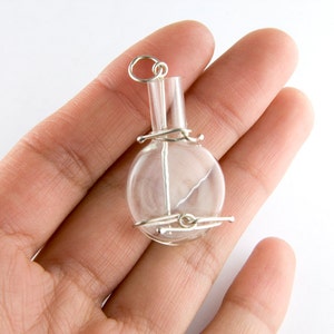 Vintage Blown Glass Vase Pendant Only or with Necklace Chain, Posy Holder Vase Pendant in Sterling Silver, Posey Flower Holder Glass Vase
