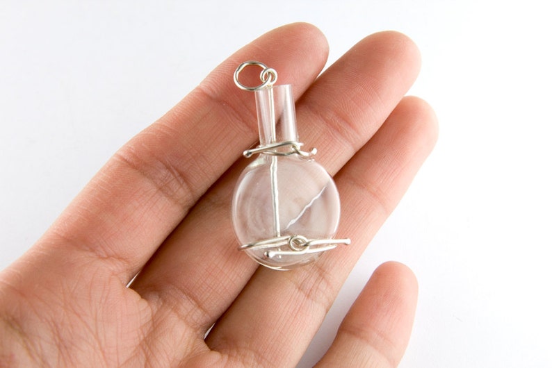 Vintage Blown Glass Vase Pendant Only or with Necklace Chain, Posy Holder Vase Pendant in Sterling Silver, Posey Flower Holder Glass Vase image 1