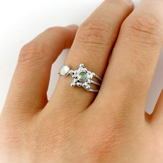 Bague reglable en etoile filante bleu vert apatite et arc en ciel en pierre de lune en argent sterling bague etoile celeste en argent sterling en pierre de lune Etsy France