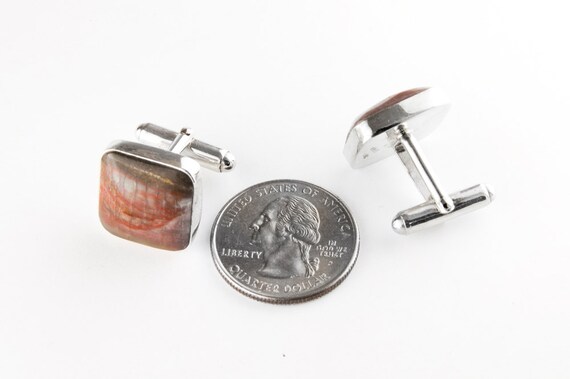 Fossilized Dinosaur Bone Cufflinks: Handmade Ster… - image 2