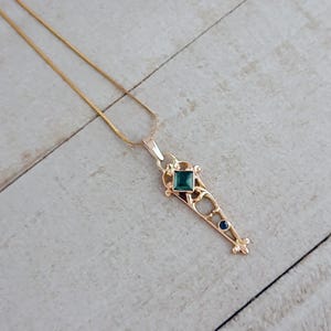 Victorian 10K Gold Pendant: Green Tourmaline & Sapphire Antique Charm image 7