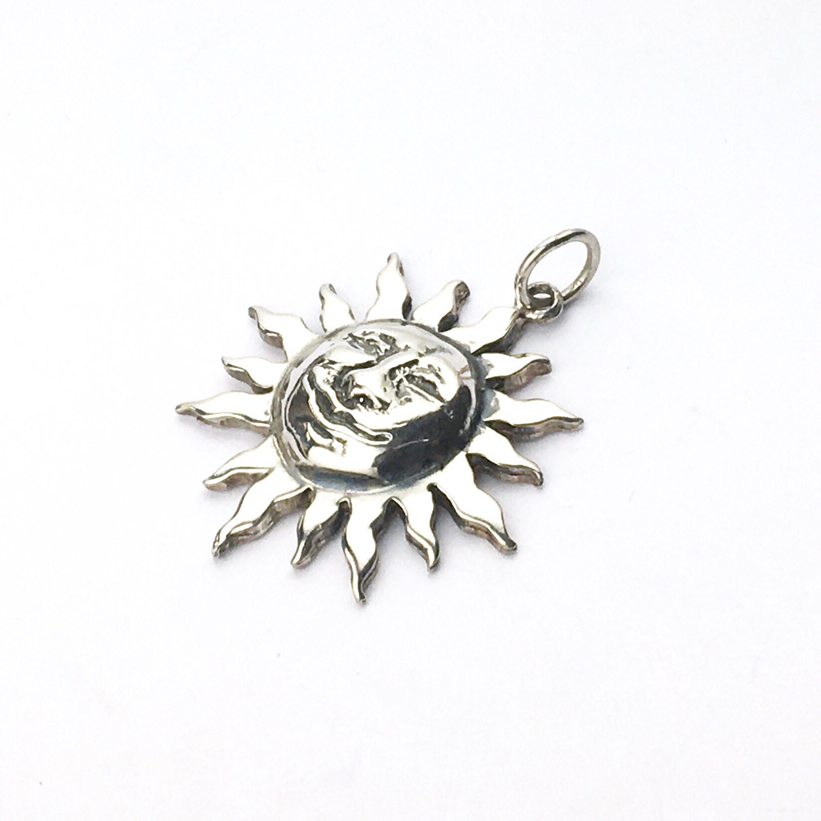Large Silver Sun Pendant Sterling 