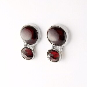 Crimson Garnet Silver Silver Post Earrings, Garnet Earrings, Garnet Stud Earrings, Red Garnet Earrings
