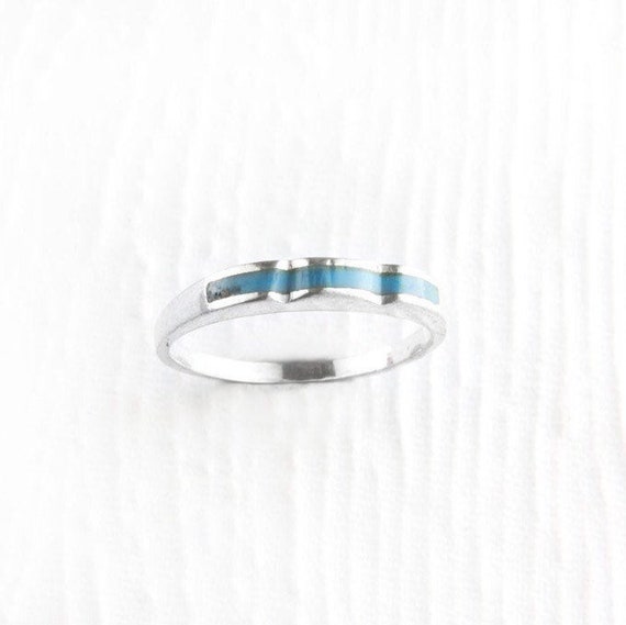 Simplistic Waves Turquoise Sterling Silver Stacki… - image 2