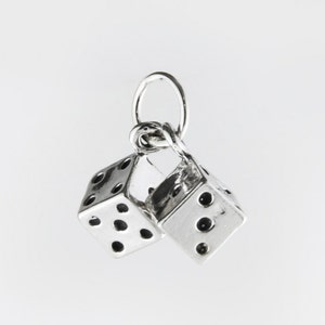 Hanging Dice Charm Pendant in Sterling Silver, Rolling Dice Charm Pendant in Sterling Silver