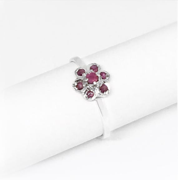 Ruby Flower Sterling Silver Ring, July Birthstone… - image 2