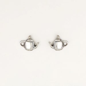 Tiny Teapot Sterling Silver Stud Earrings: Gift for Tea Lover