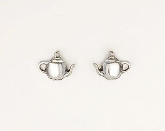 Tiny Teapot Sterling Silver Stud Earrings, Small Stud Earrings, Small Post Earrings, Barista Earrings, Tiny Earrings