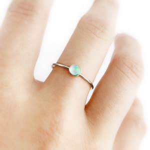 White Australian Opal Stacking Ring in Sterling Silver, Simple Opal Band, Round Opal Ring, Opal Silver Ring, Minimalist Ring, Natural Opal