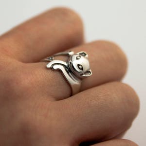 Curling Kitty Katze Sterling Silber Ring