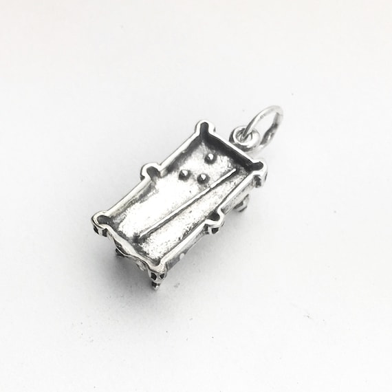 Sterling Silver Pool Table Charm: Detailed Billiard Pendant
