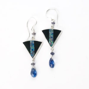 Opal Mosaic and Kyanite sterling silver Earrings image 1