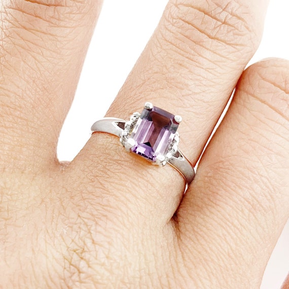 Emerald Cut Amethyst Ring in Sterling Silver, Vin… - image 2